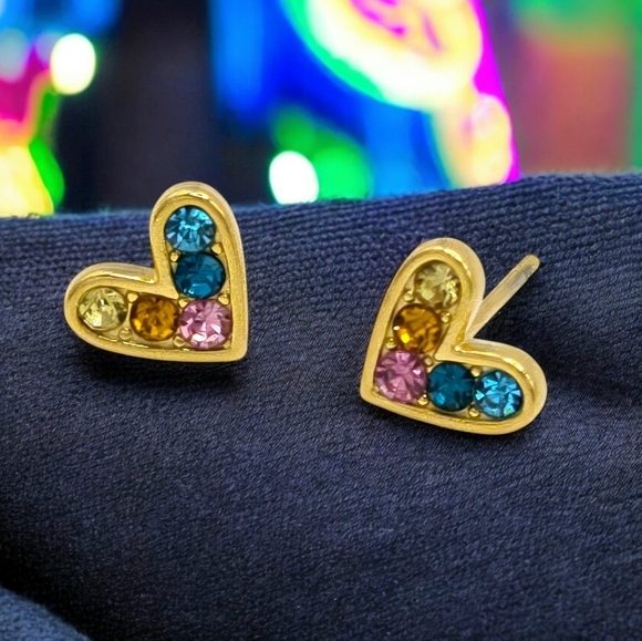 🆕️Colorful Heart Stud Earrings18K Gold Plated Stainless Steel Dainty Earrings - Picture 8 of 11